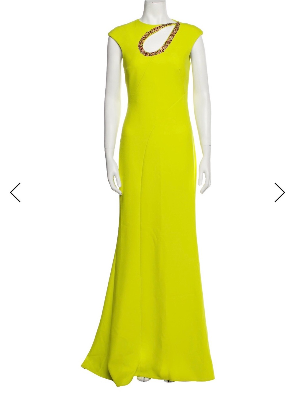SAFIYAA Elegant Neon Yellow Cap-Sleeve Evening Gown with Beaded Keyhole